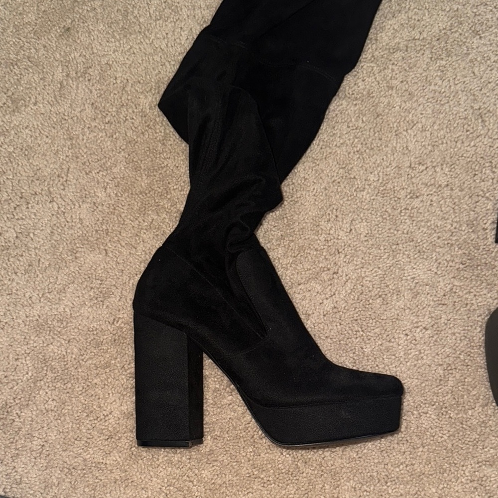 Black Suede Women's Knee-High Boots - Picture 2 of 5